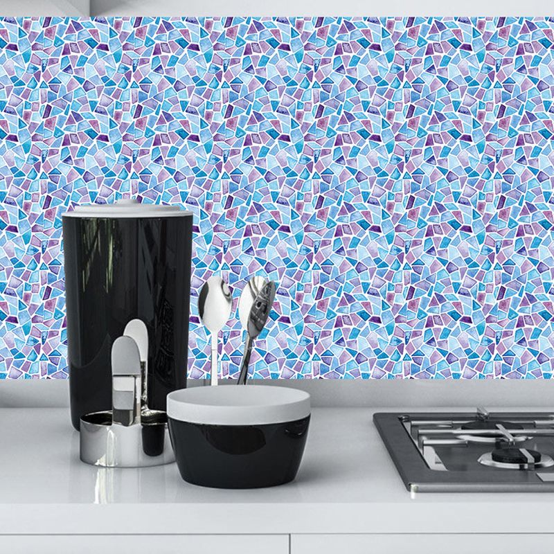 Modern Pebble Tiles Effect Wallpaper Panel Blue-Purple Peel Wall Decor for Bathroom