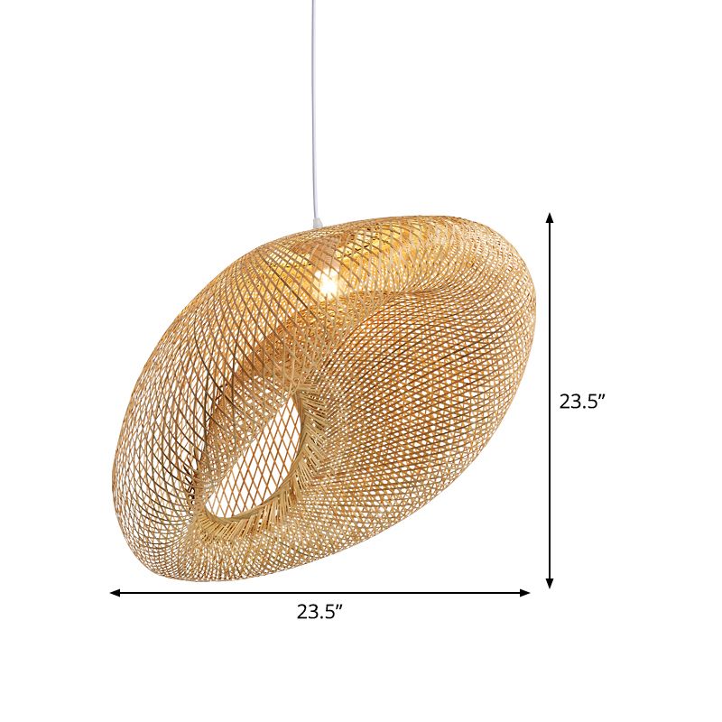 Hand Woven Bamboo Pendant Lighting Chinese 1 Head Flaxen Ceiling Suspension Lamp