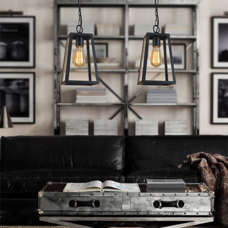 1 Light Trapezoid Ceiling Pendant Creative Industrial Style Metal Pendant for Restaurant