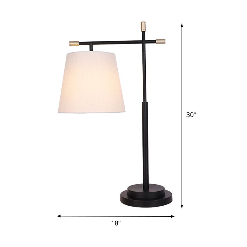 1 Head Bedroom Table Light Modern Black Nightstand Lamp with Tapered Fabric Shade