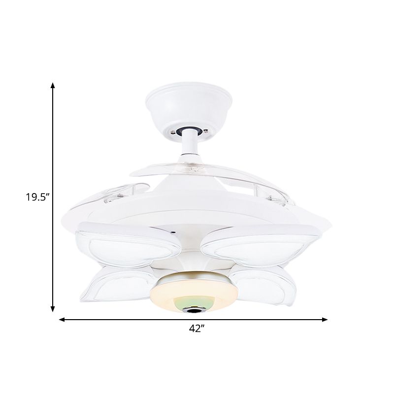 White Loving Heart Ceiling Fan Light Simplicity 42" W 5-Light Acrylic Semi Flush Mount Lighting with 3 Blades