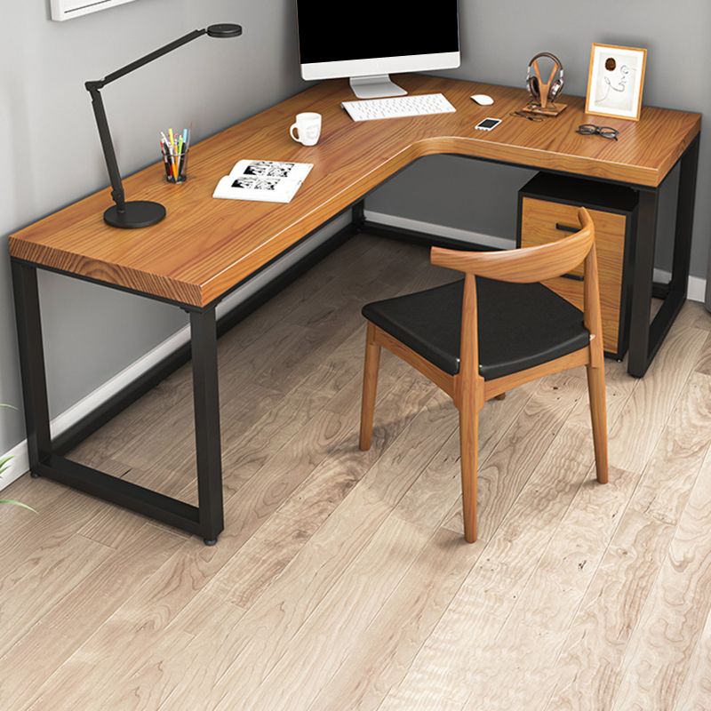 Industrial Style Office Desk Pine L-Shape Writing Desk for Bedroom