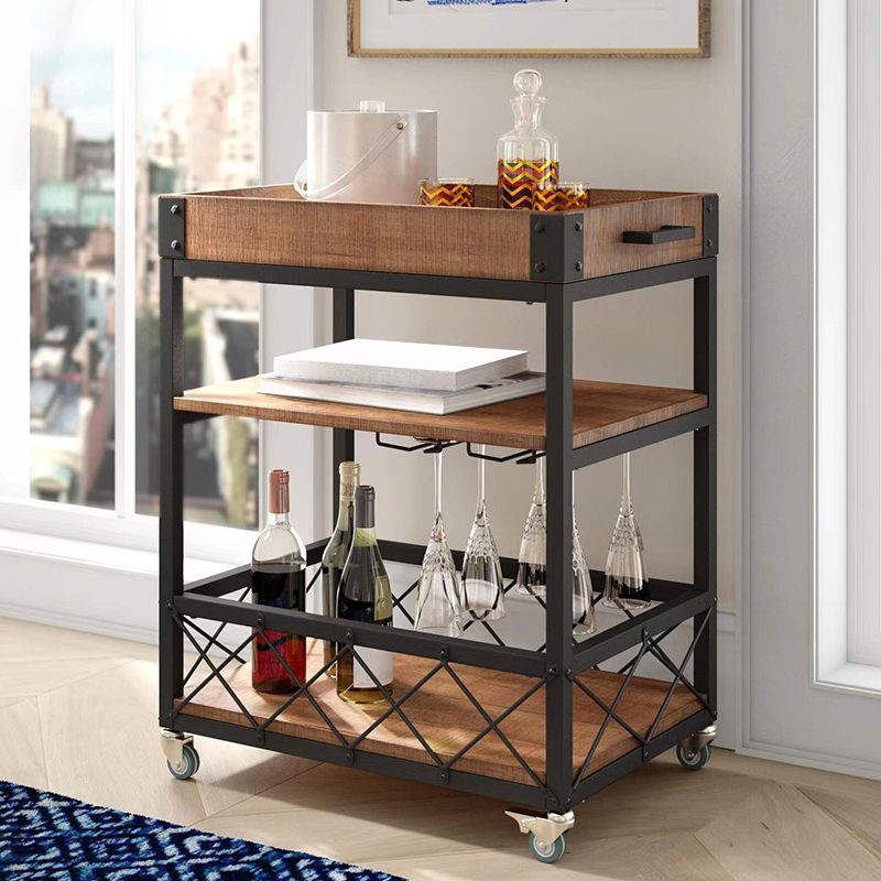 Rolling Industrial Kitchen Trolley Wooden Kitchen Trolley for Restaurant