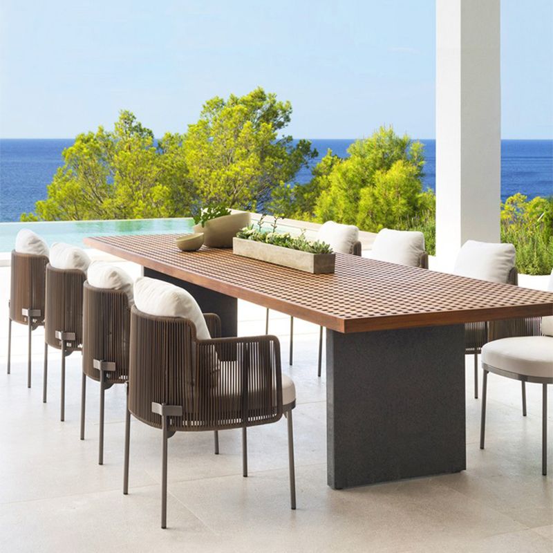 Brown Solid Wood Dining Table Contemporary Rectangle Teak Table