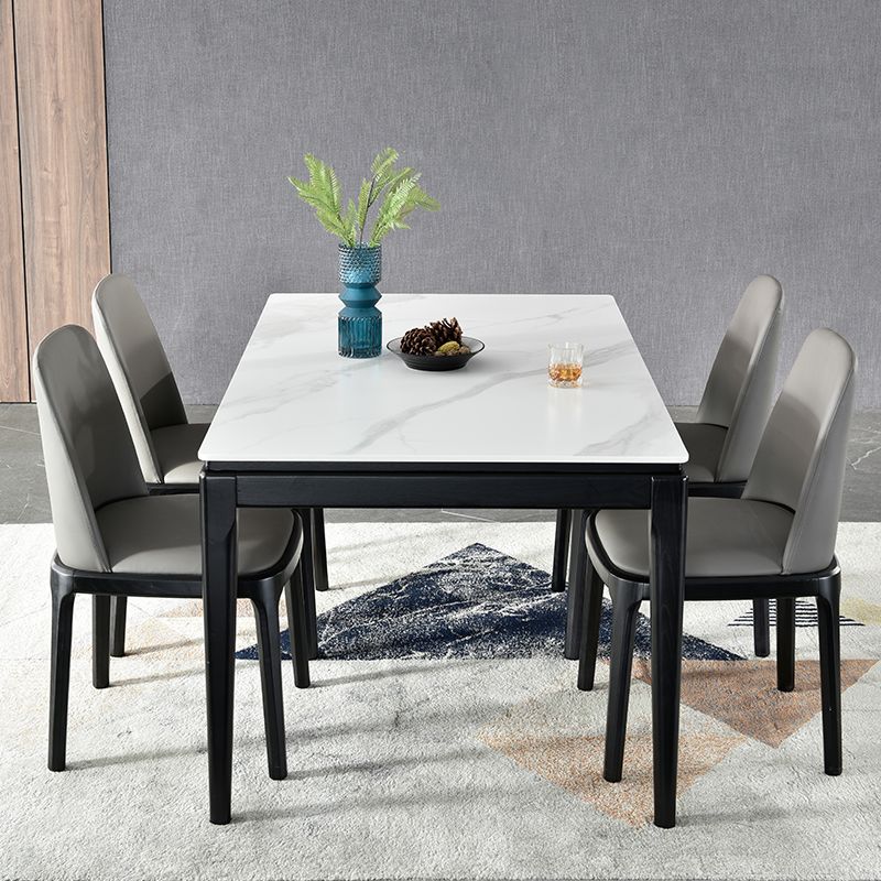 Rectangle Retro Modern Dining Table 4 Legs White Fixed Table of Sintered Stone