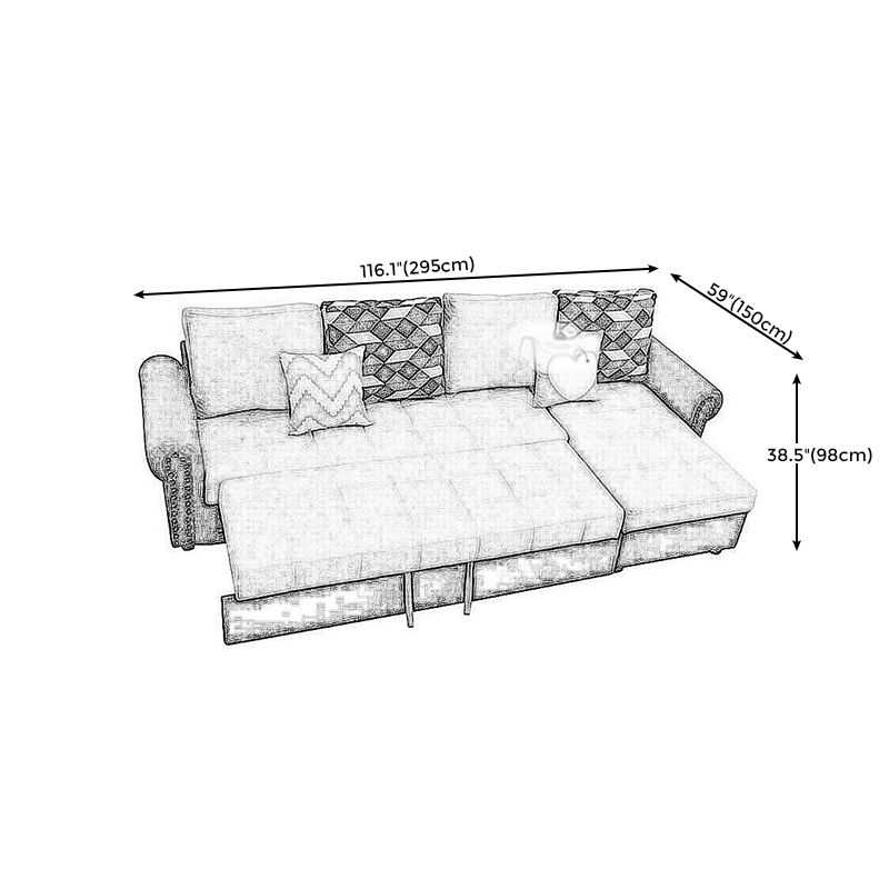 Rolled Arm Sectionals 116.14"L x 59.06"W x 38.58"H Cushion Back Sofa Bed with Storage