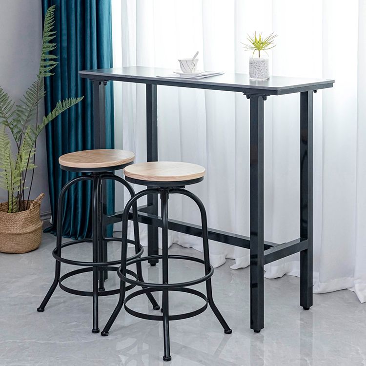 Rectangle Stone Bar Dining Table Industrial Bar Dining Table with Trestle Base in Black