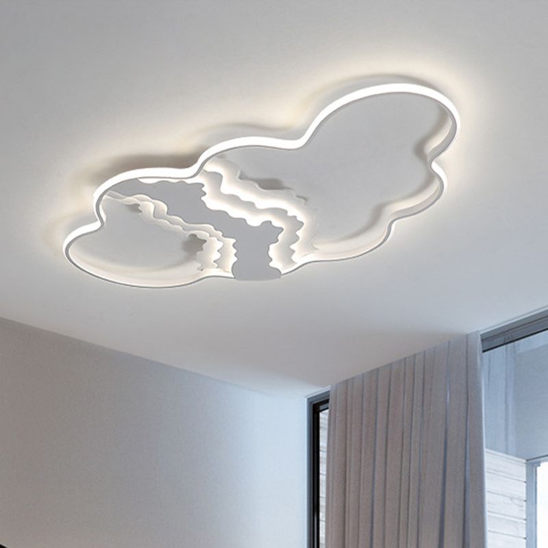 Modern Style Cloud Flush Mount Fixture Metal LED Living Room White Flushmount Lighting, Warm/White Light