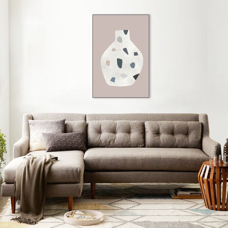 Pink Spots Jar Painting Scandinavian Style Textured Wall Art Decor for Girls Room