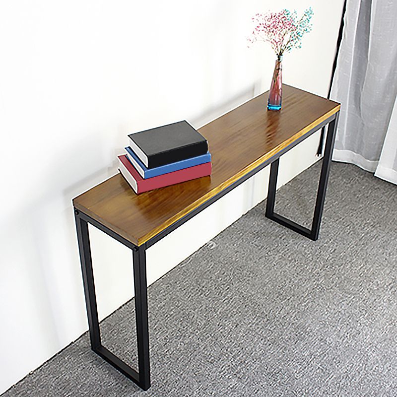 Mid-Century Sofa Table Modern Solid Wood Console Table with Sled Legs in Brown