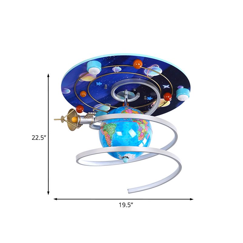 Luminaria empotrada de madera LED de dibujos animados con montaje empotrado en el techo con forma de globo y acabado azul para dormitorio de niños