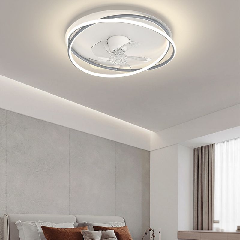 5-Blade Polish Finish Ceiling Fan Contemporary Metallic Fan with Light for Foyer