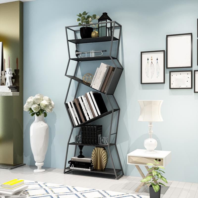 Modern Iron Bookcase Geometric Bookshelf for Living Room 71" H X 10" W