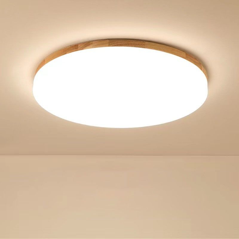 Wooden Circular LED Ceiling Light Acrylic 1-Light Flush Mount for Bedroom