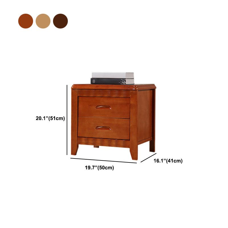 Traditional Lower Shelf Nightstand Solid Wooden Bedside Cabinet with Drawers for Bedroom