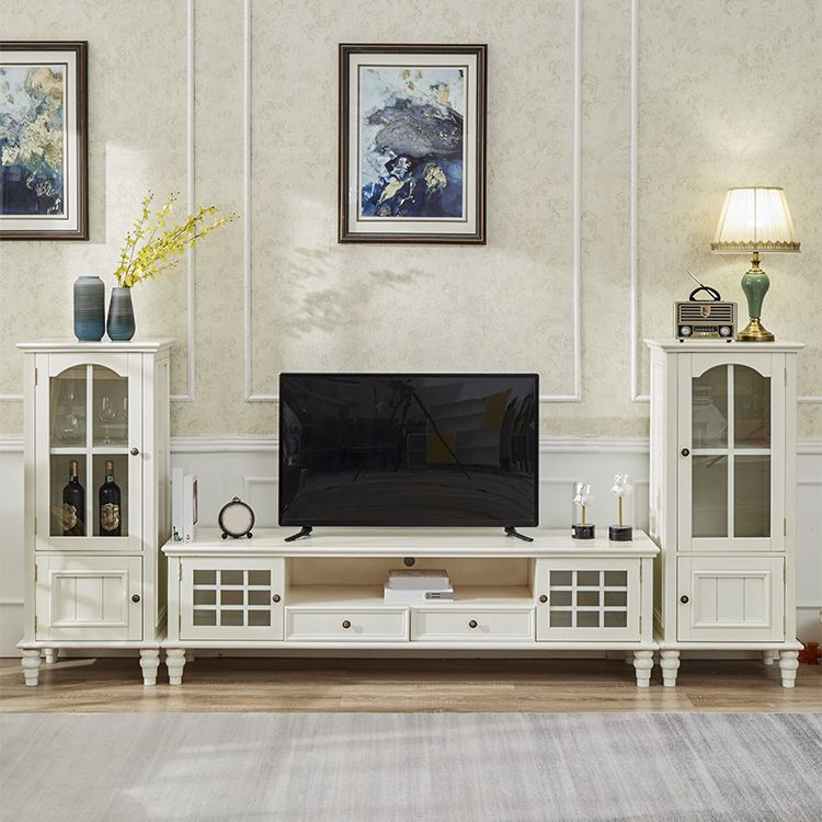 Traditional Media Console TV Stand Solid Wood TV Stand Console with Drawers