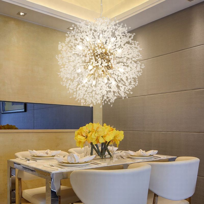 Simple Crystal Pendant Lighting Fixture Modern Style Hanging Chandelier for Living Room