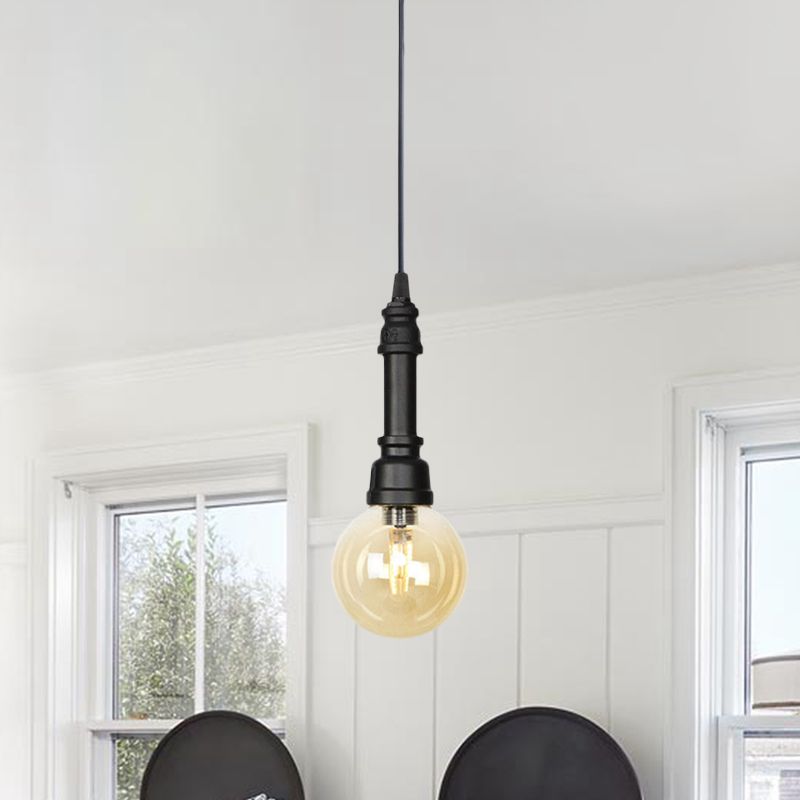 1 lichte bal/capsule suspensie licht industriële zwarte afwerking barnsteen glazen plafond hanglamp buislamp