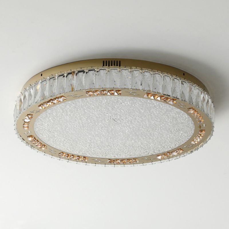 Round Interior LED Ceiling Flush Mount Light Iron and Crystal Flush