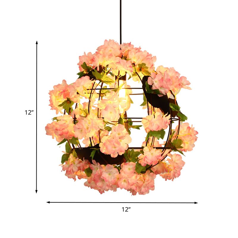 Lámpara de caída negra de metal de 12 "/16" de diámetro 1 cabezal de led industrial Led de iluminación con flor de cerezo