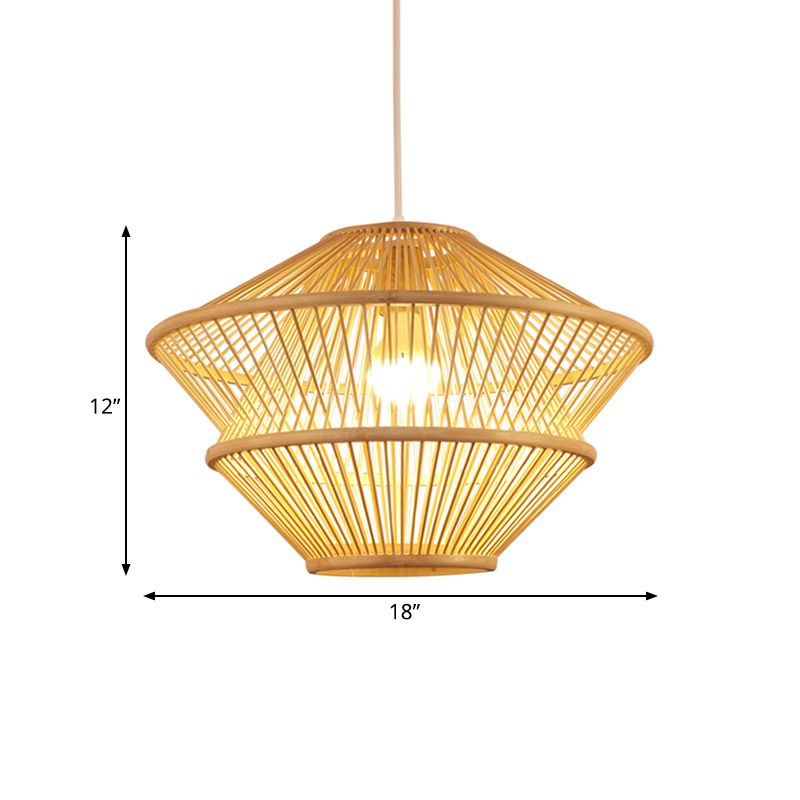 Hand Knitted Pendant Light Fixture Asian Style Bamboo 1-Light Beige Hanging Lamp over Dining Table