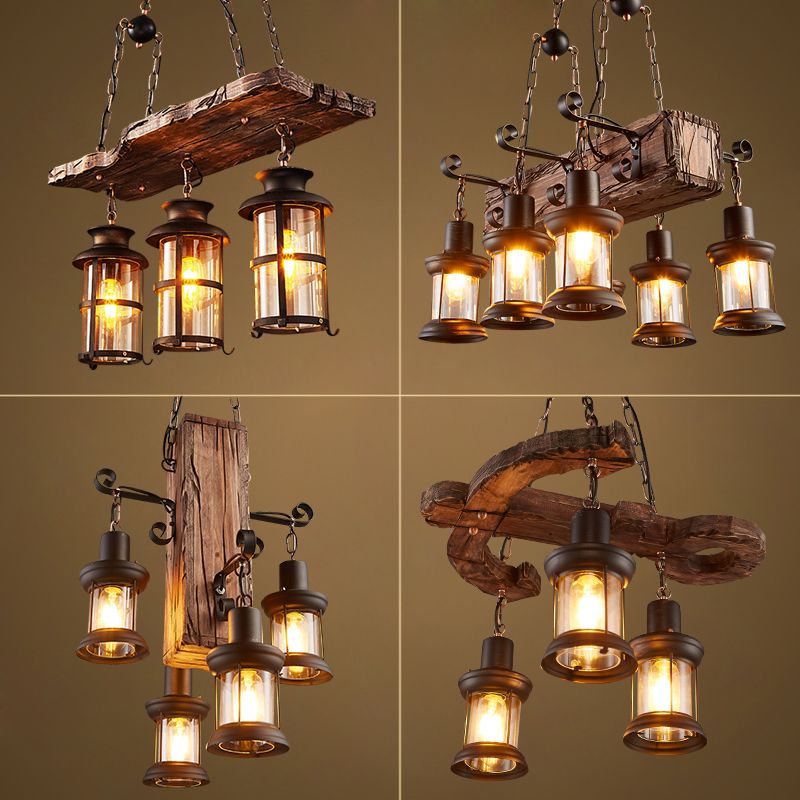 Nautical Style Lantern Chandelier Lamp Wooden Ceiling Pendant Light for Restaurant