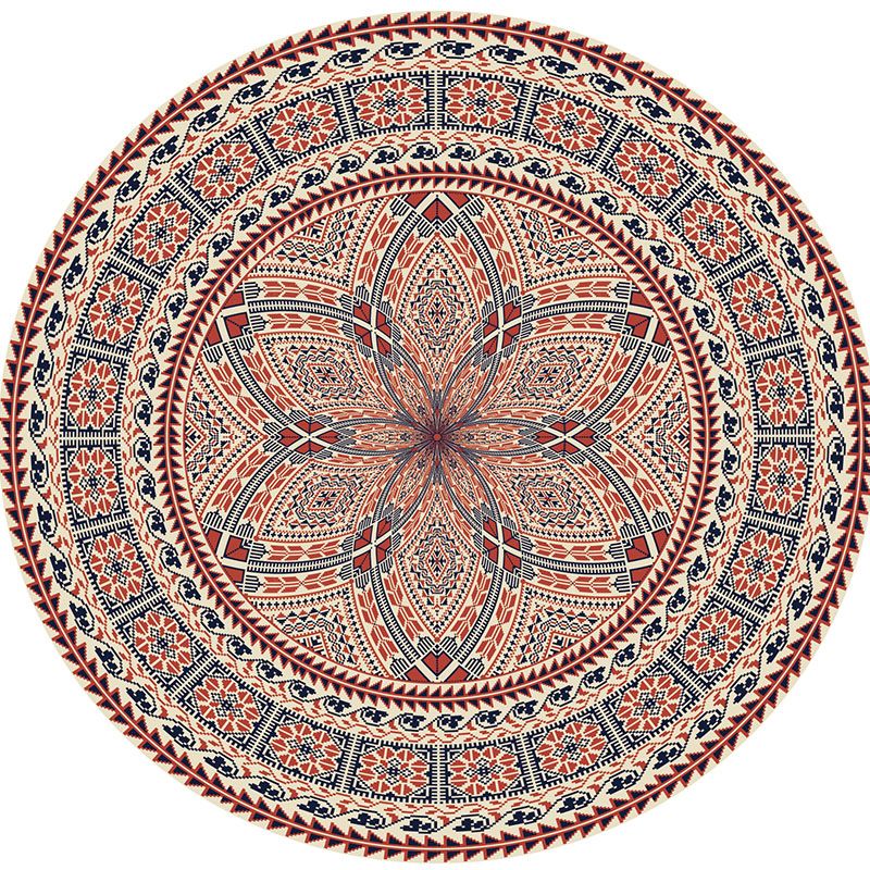 Morocco Red Area Rug Tribal Print Polyester Area Carpet Non-Slip Rug for Living Room