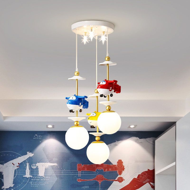 Plane Multi Light Pendant Kids Metal 3/5 Lights Children Bedroom Suspension Lamp in Gold