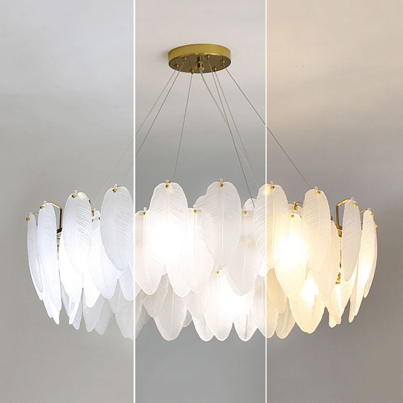 Glass Feather Pendant Light Fixtures Modern Dining Room Hanging Chandelier Light