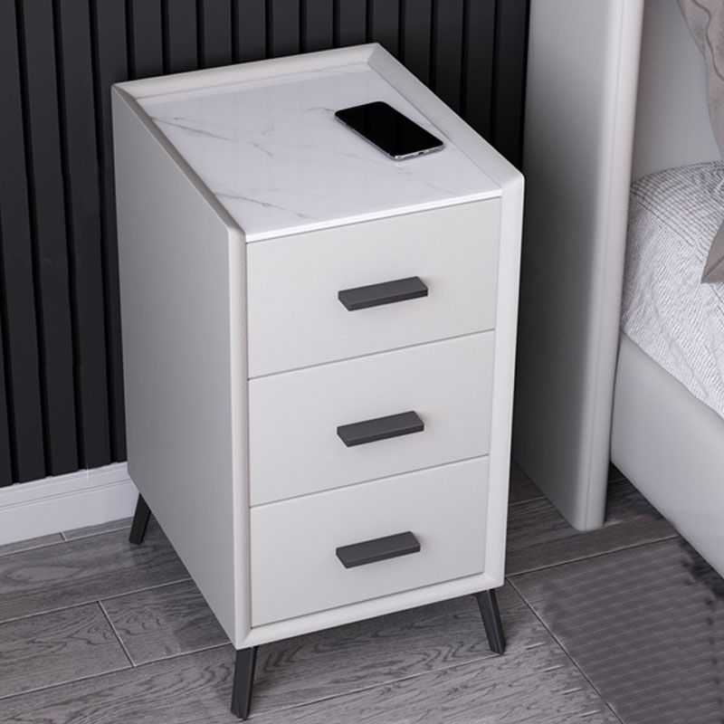 Modern Stone Top Night Table 3 - Drawer Nightstand with Black Legs