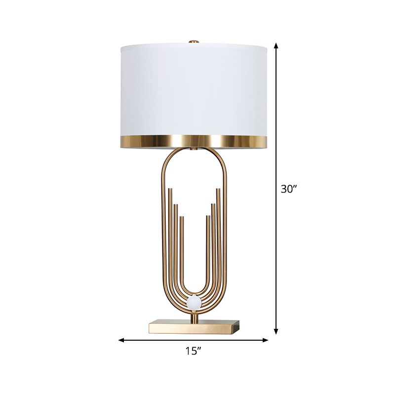 Lámpara de mesa blanca contemporánea de mesa de 1 cabezal con tono de tela de cilindro