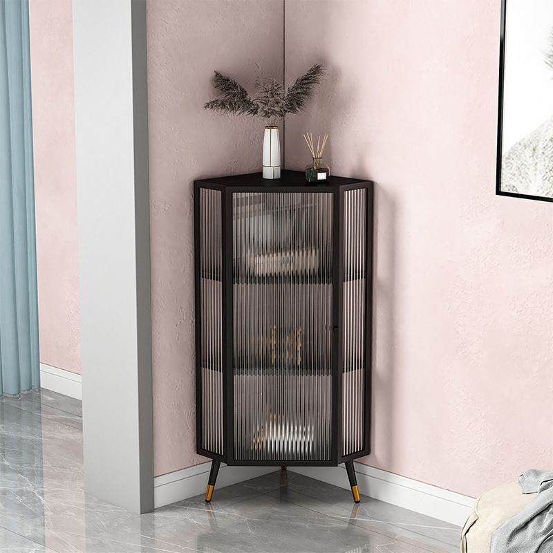 Contemporary Curio Cabinet Metal Buffet Cabinet with Glass Door for Bedroom