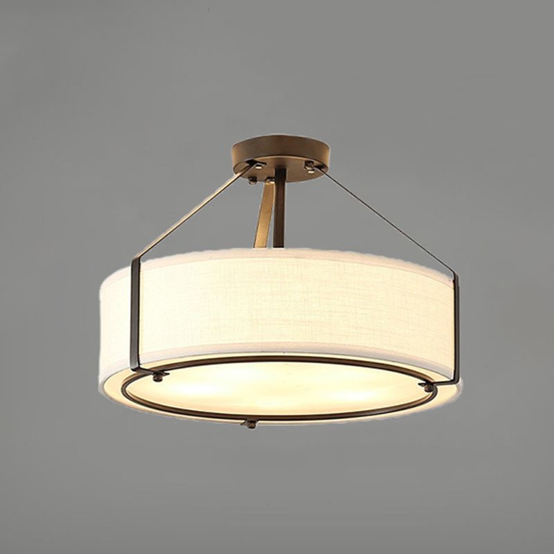 Fabric Drum Semi Flush Mount Light Simplicity Semi Flush Ceiling Light in Beige