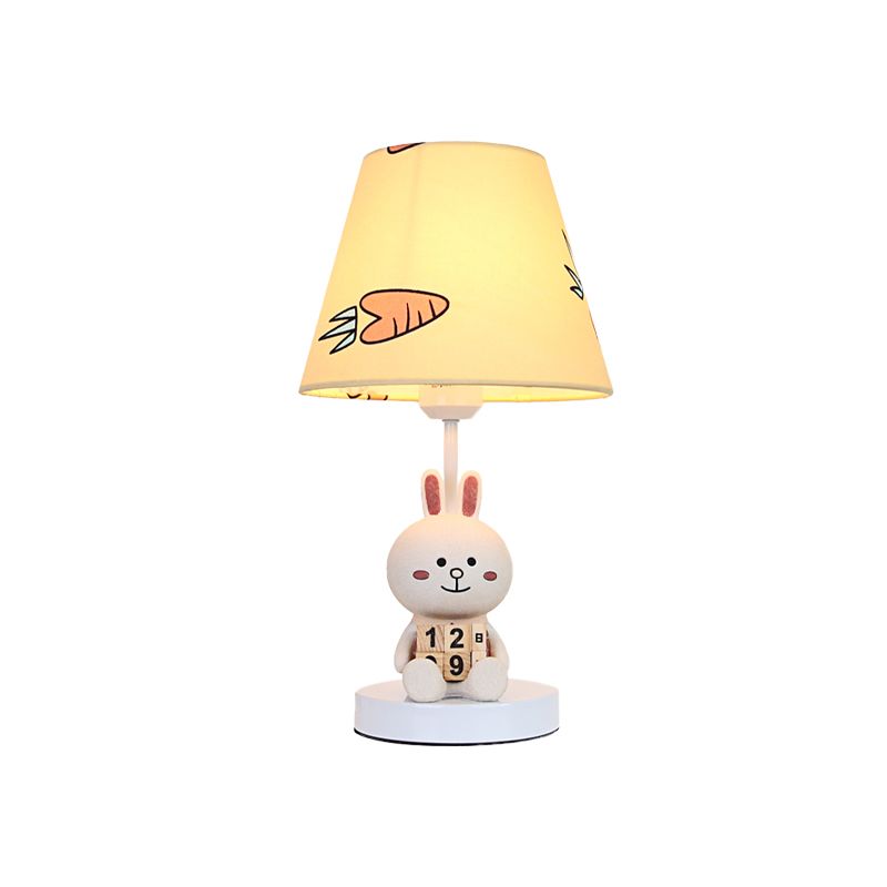 Kids Cartoon Bear/Rabbit Base Reading Book Light Fabric 1 Head Study Room Task Lighting in White/Brown