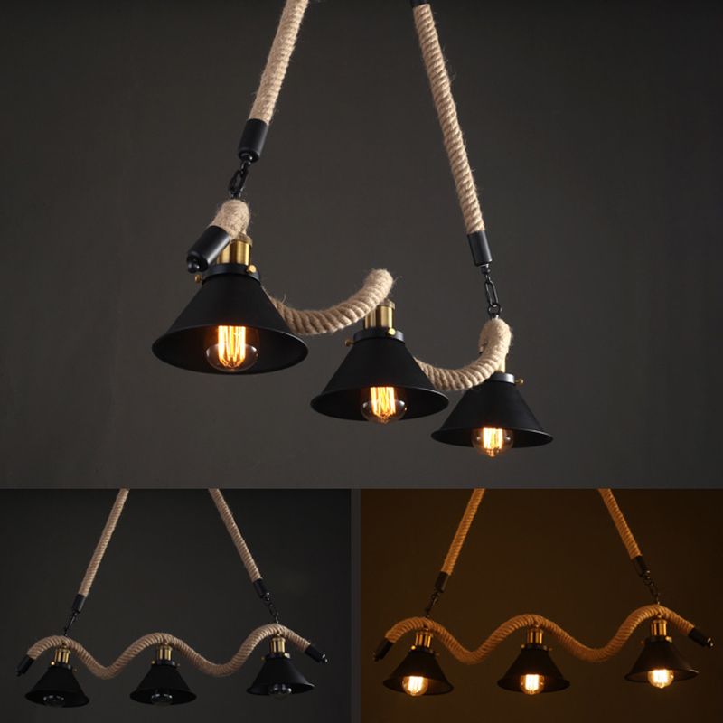 Conical Island Lighting Affatures Industrial Rope Island Lighting Ideas for Restaurant