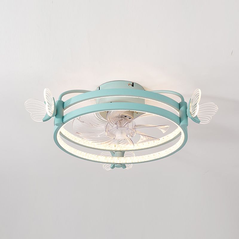 Metal Circle Flush Mount Fan Light Modern Colorful LED Fan Light for Kid Room