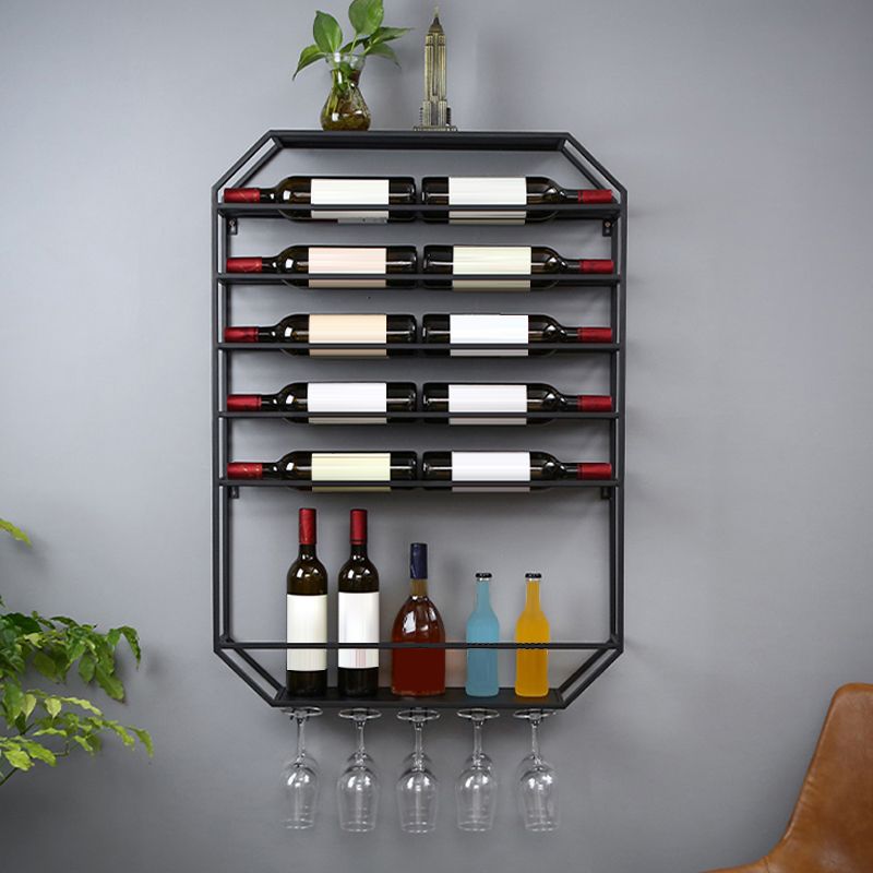 Iron Wall Mounted Wine Bottle & Glass Rack Modern Wine Holder Rack