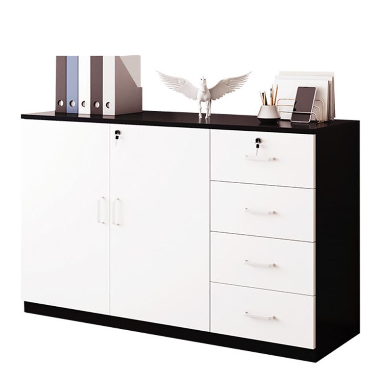 Modern Cabinet Wood Lateral Adjustable Storage Shelves and Locking Drawers File Cabinet