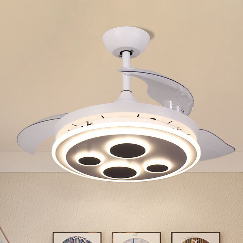 42" W White Circle Semi Flush Simplicity Acrylic 3 Blades LED Hanging Fan Lighting for Drawing Room