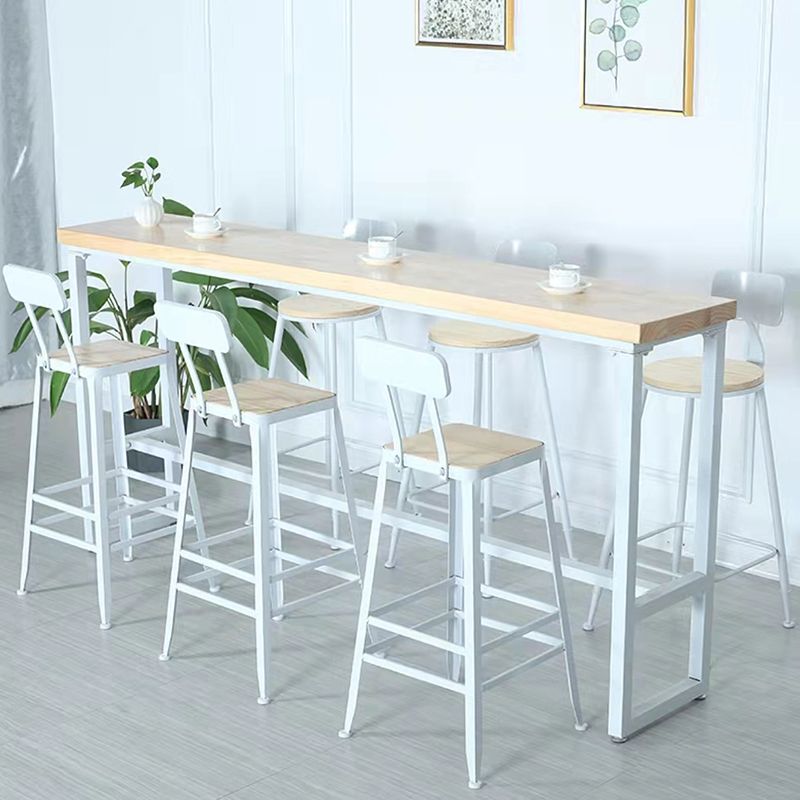 Natural Finish Pine Wood Top Bistro Table Glam Bar Table with White Trestle