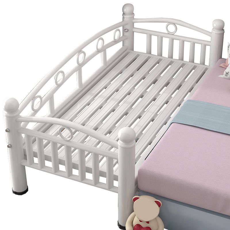 Contemporary Metal Kids Bed White Panel Headboard Standard Bed with Guardrail