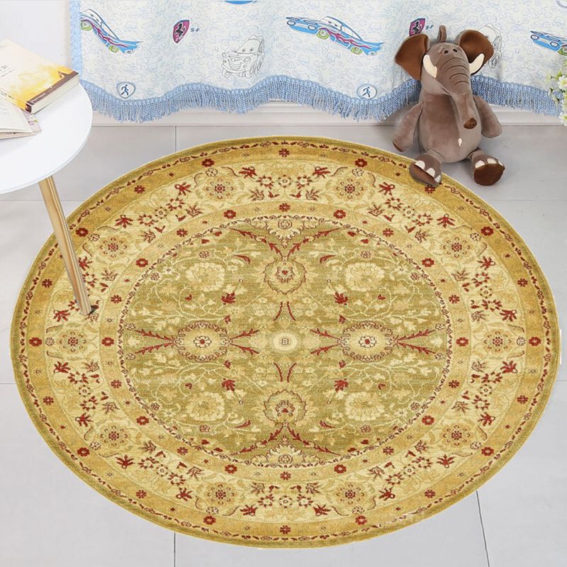 Retro Medallion Tapis tapis tribal jaune polyester le support de support de support sans glissement pour salon