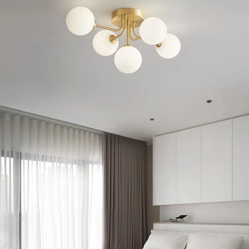 Nordic Style Copper Ceiling Light Ball Shape Ceiling Lamp with Glass Shade for Bedroom