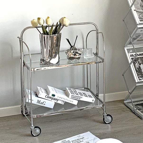 31.50" High Modern Style Rectangle Prep Table Rolling Metal Prep Table for Home