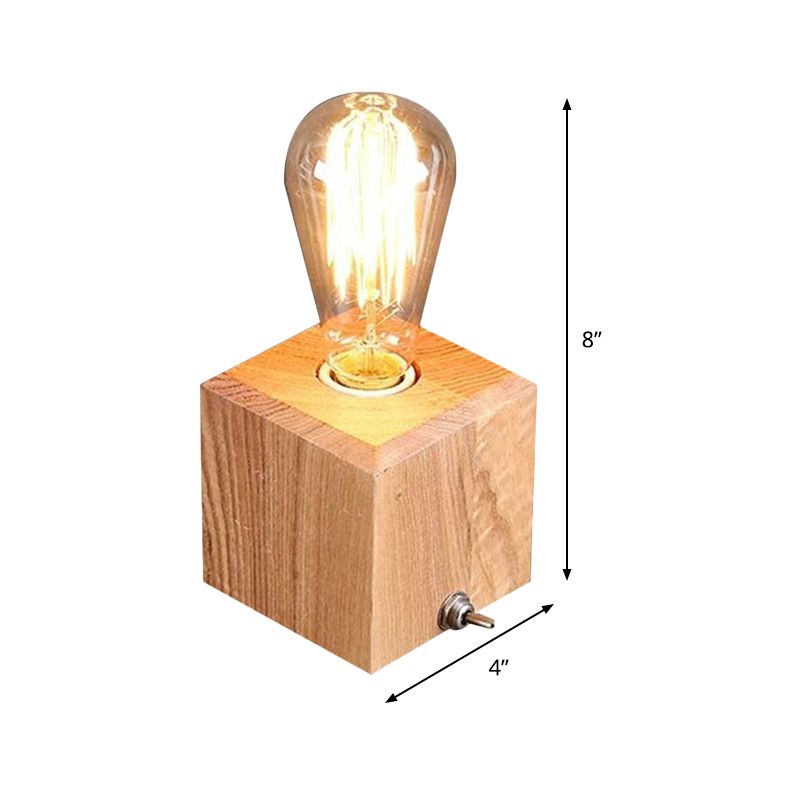 Wood Square Table Light Contemporary 1 Bulb Small Desk Lamp in Beige for Living Room