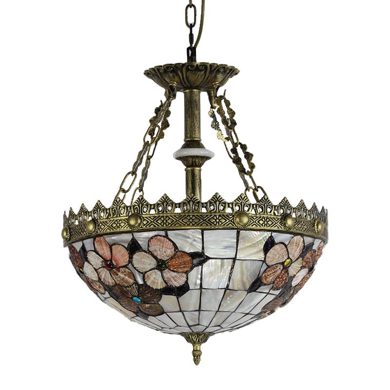 White/Blue 3 Lights Pendant Chandelier Tiffany Hand Cut Glass Bowl Shade Drop Lamp for Bedroom, 12"/16" W