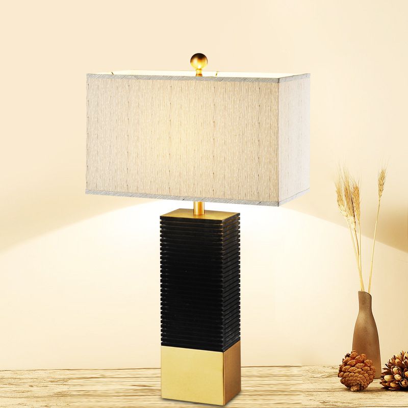 1 Bulb Living Room Table Lamp Modern Black Reading Book Light with Rectangle Fabric Shade