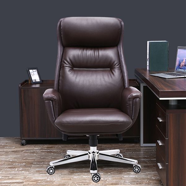 Brown Tilt Mechanism Managers Chair with Headrest Swivel Upholstered Office Chair