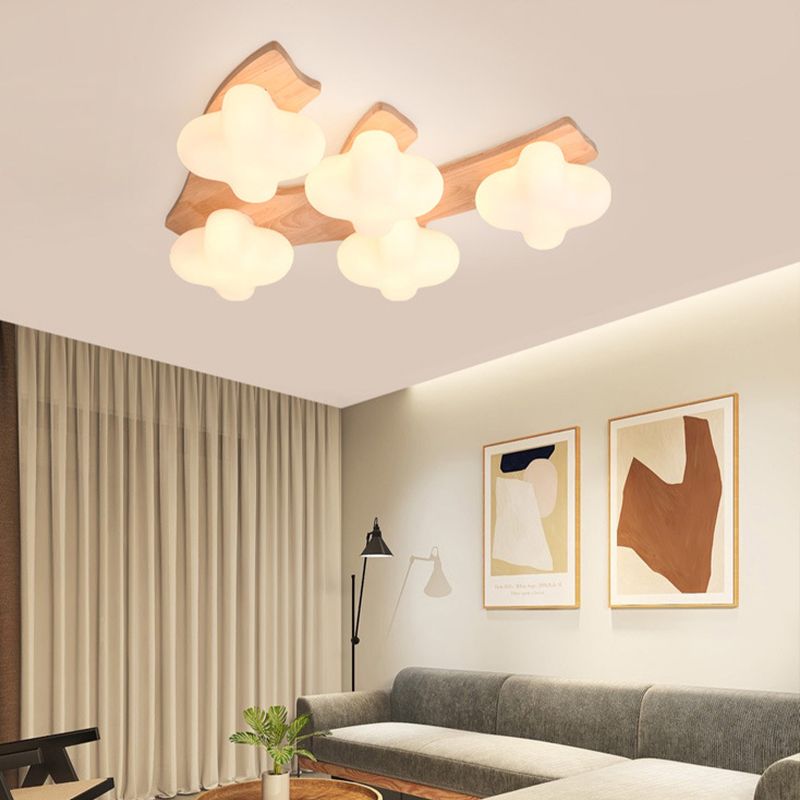 Geometric Flush Mount Fixture Contemporary Wood Flush Light for Bedroom