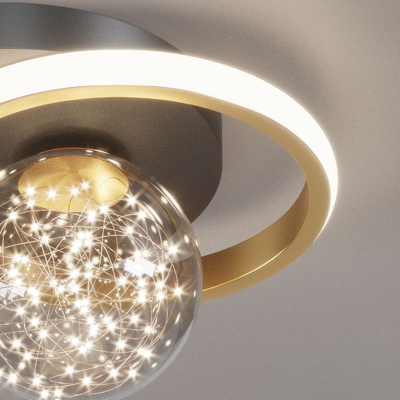 Black and Gold LED Ceiling Light in Modern Luxury Style Globe 2-Light Flush Mount